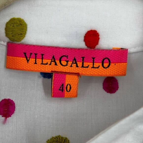 Vilagallo Puff‎ Sleeve Button Front Shirt White/Multi Embroidered Polka Dots 40 - Picture 2 of 10